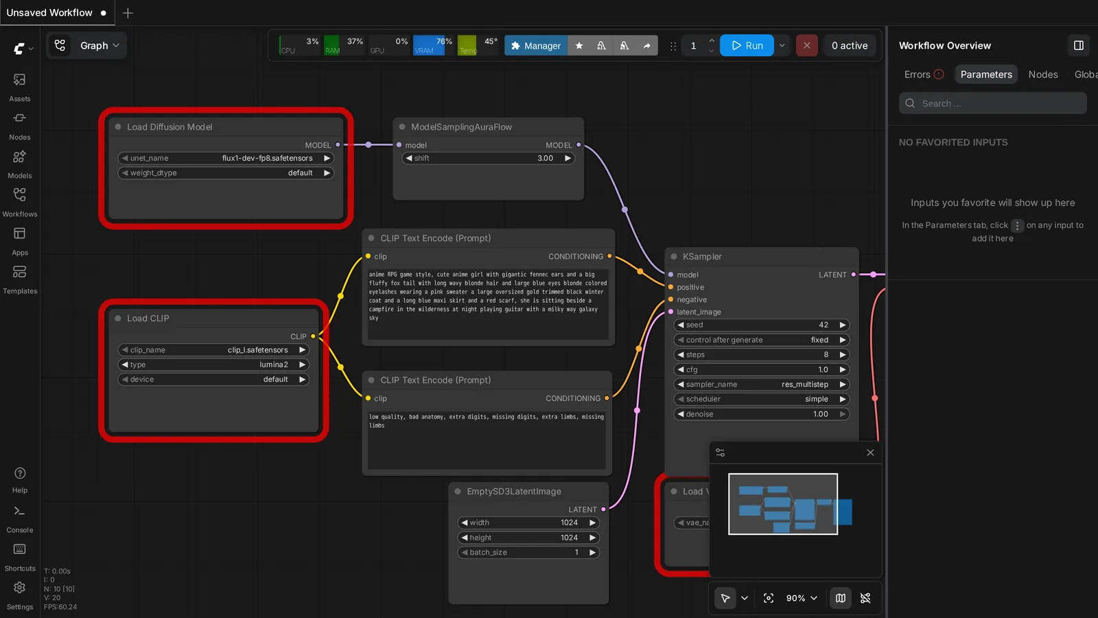 ComfyUI's node graph running on the migrated container