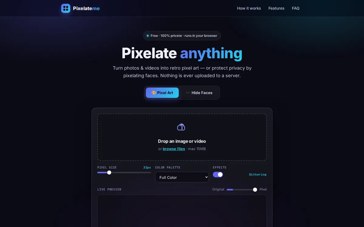 Pixelateme: Privacy Tool by Day, Pixel Art Machine by Night