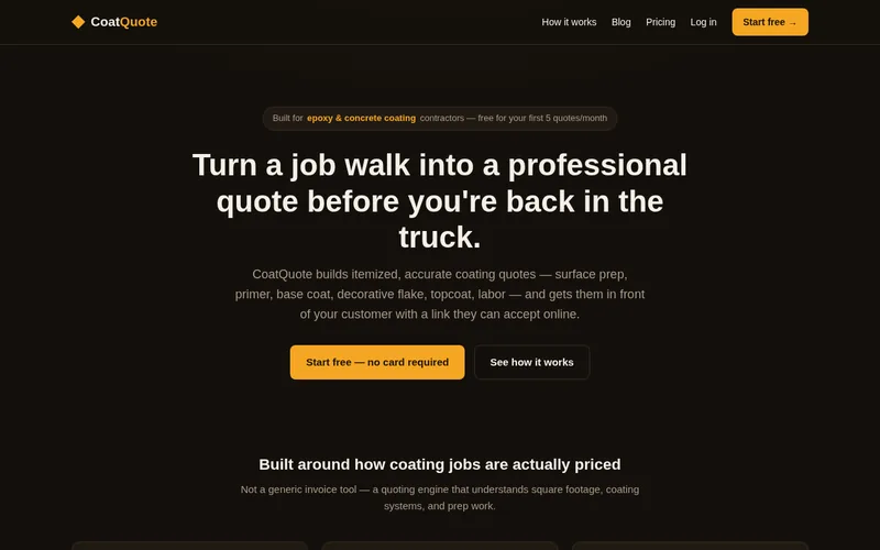 Screenshot of the CoatQuote website