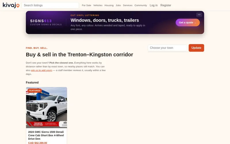 Screenshot of the Kivajo website