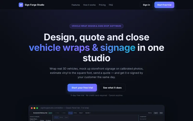 Screenshot of the Sign Forge Studio website
