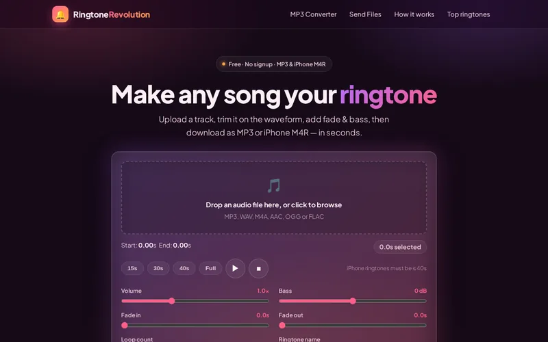 Screenshot of the Ringtone Revolution website