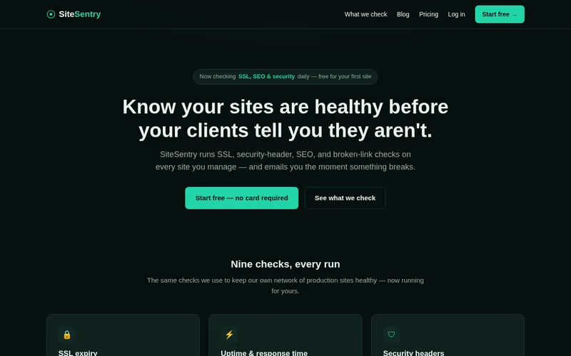 Screenshot of the SiteSentry website