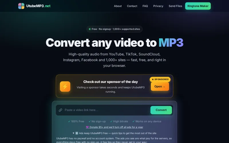 Screenshot of the UtubeMP3 website