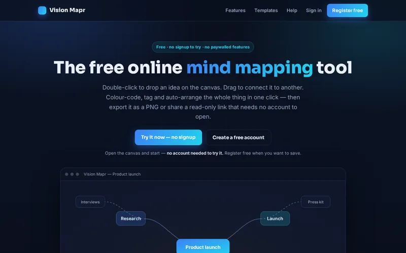 Screenshot of the Vision Mapr website
