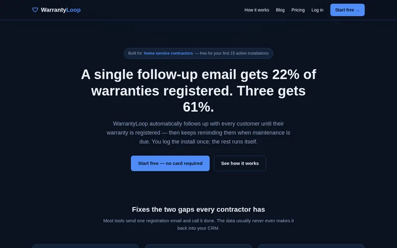 Screenshot of the WarrantyLoop website