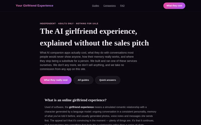Screenshot of the Your Girlfriend Experience website
